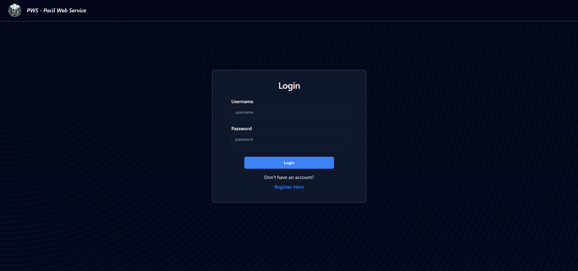 Login Page of PWS