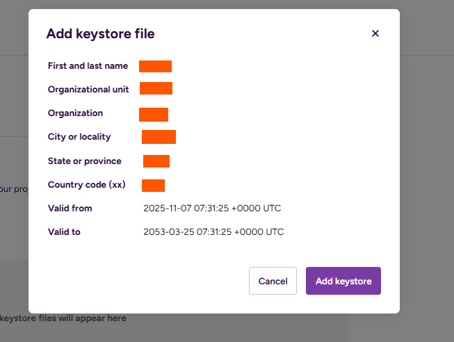 Keystore Confirmation